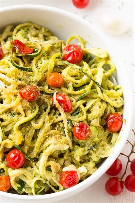 Pesto Zucchini Noodles with Cherry Tomatoes - Low-Carb Delight